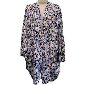 Lane Bryant Blue Floral Short Dolman Sleeve Semi Sheer Kimono Topper Sz 26/28